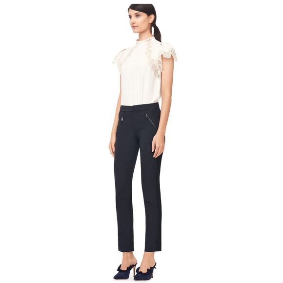 Rebecca Taylor NWT Ava Straight Leg Trouser Pant Side Zippers in Navy // 00 - Picture 15 of 15
